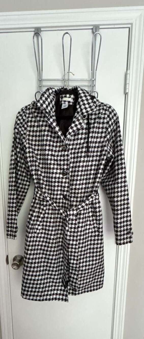Capelli New York Black and White Houndstooth Hooded Trench Rain Coat